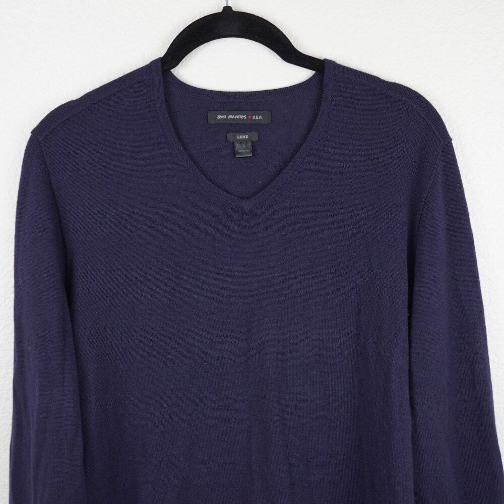 John Varvatos Luxe Merino Wool Sweater - Small - Navy Blue with Leather Elbow Pa - Picture 2 of 10